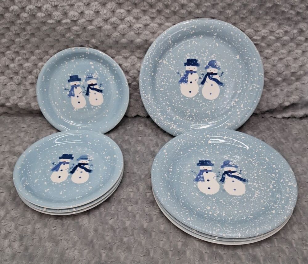 Set 8 Home for the Holidays Christmas Winter Frost Snowmen Dinner Salad Plates